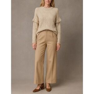 Old Navy Wool Blend Open‎ Knit Sweater Size M Ruffle Detail Cream